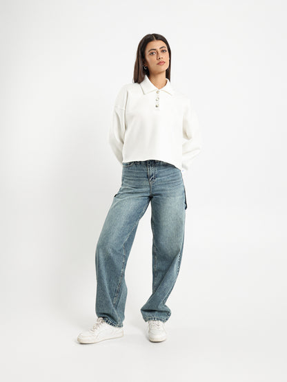 Big Collared Cropped Sweatshirt