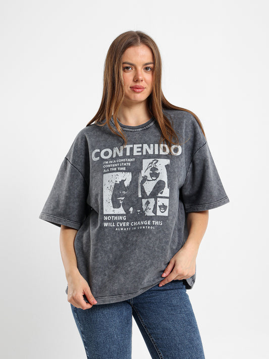 Studded Printed Oversized T-Shirt
