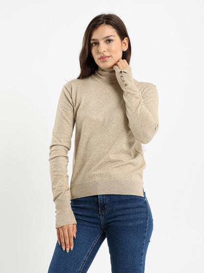 Fitted Turtleneck with Gold Buttons