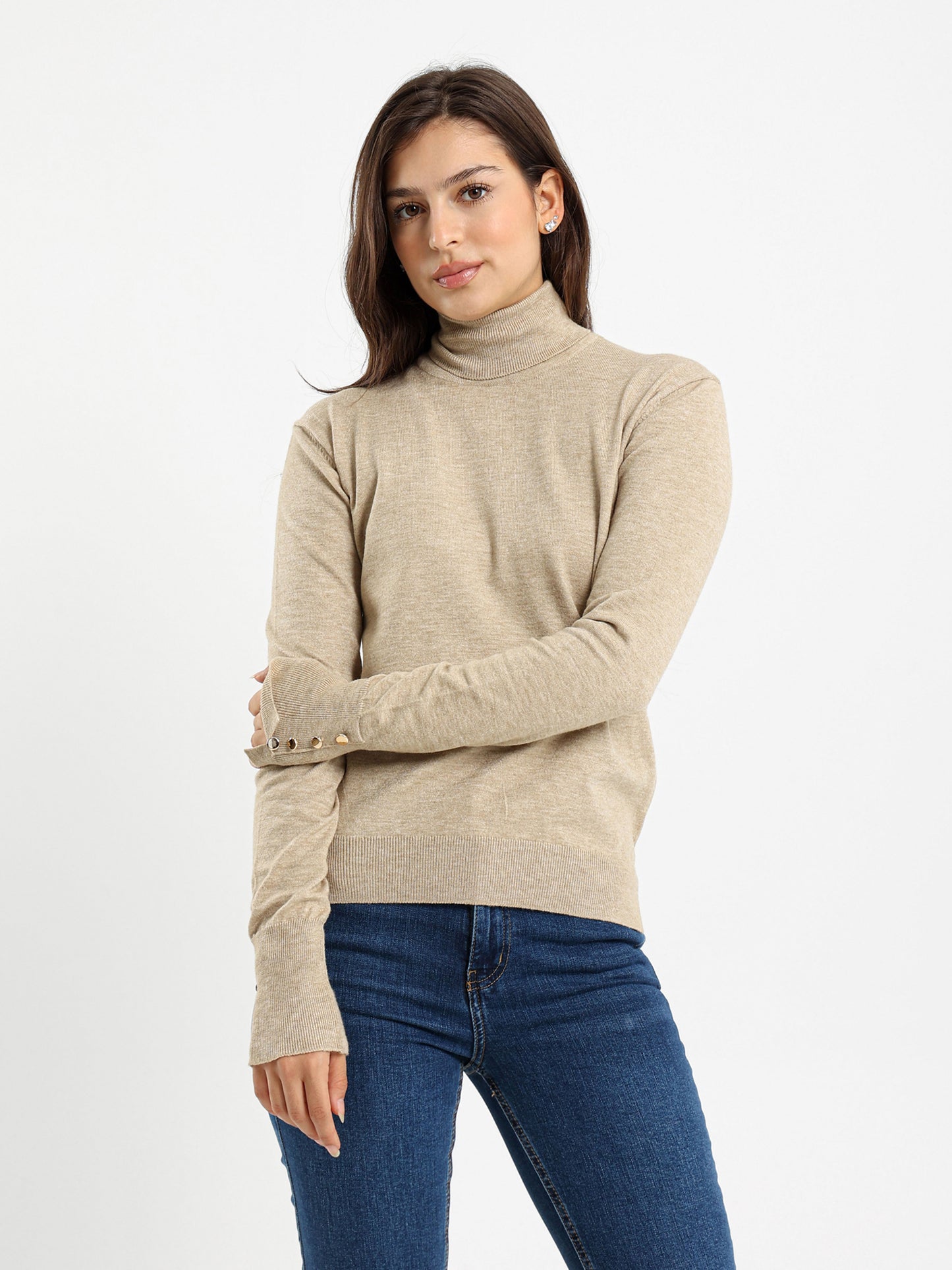 Fitted Turtleneck with Gold Buttons