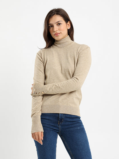 Fitted Turtleneck with Gold Buttons