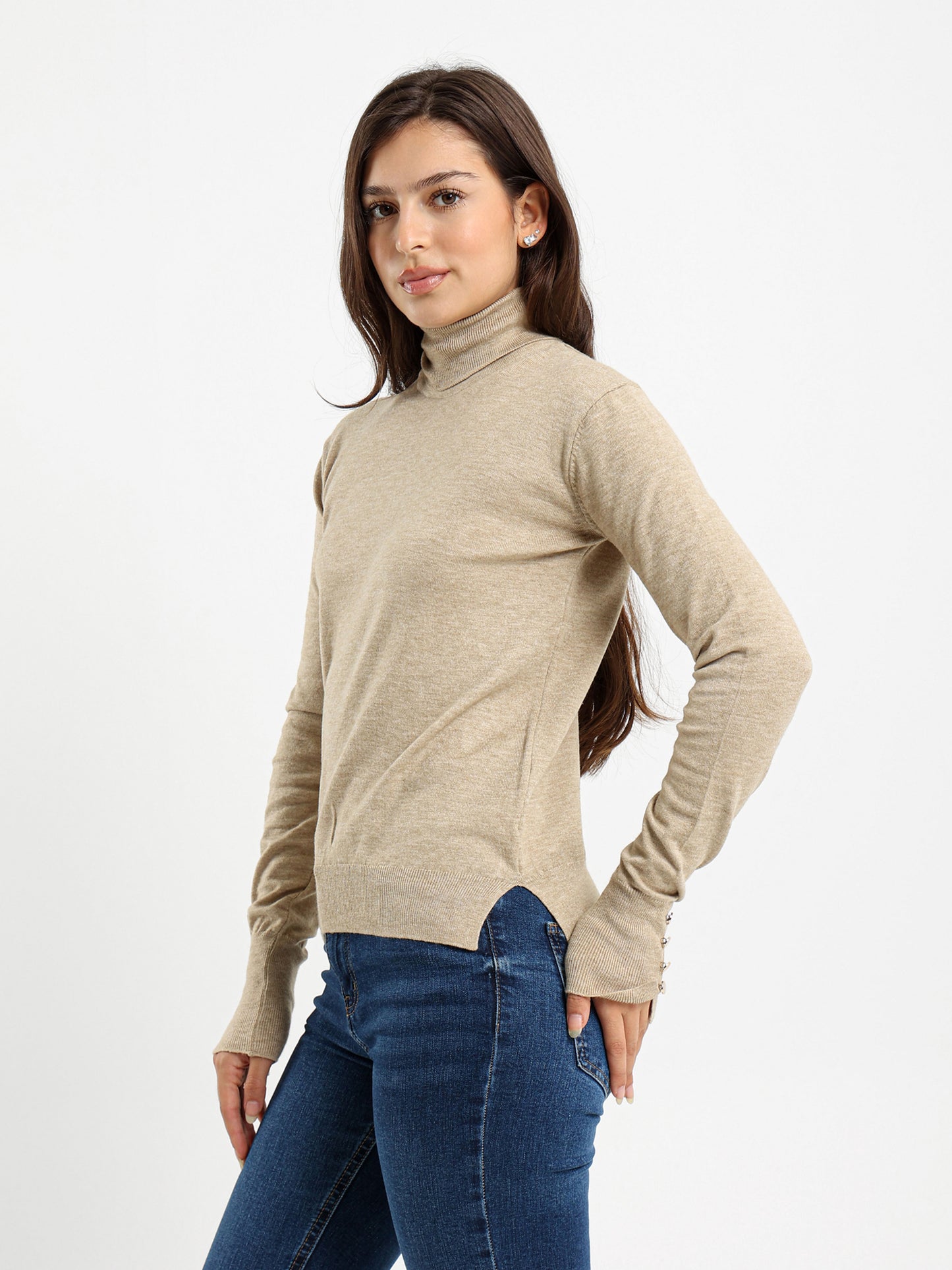Fitted Turtleneck with Gold Buttons