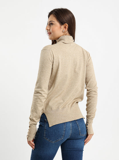 Fitted Turtleneck with Gold Buttons