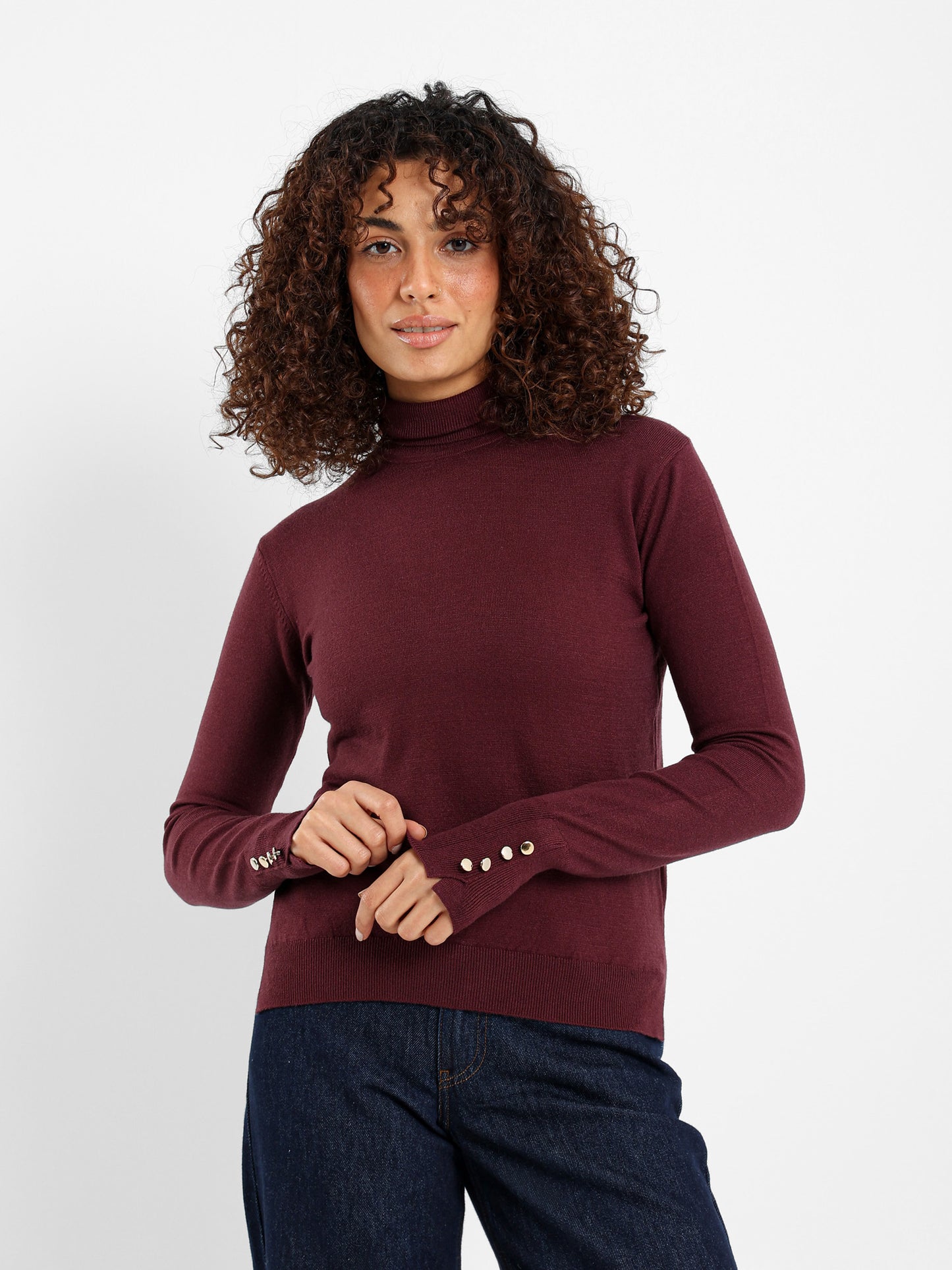 Fitted Turtleneck with Gold Buttons