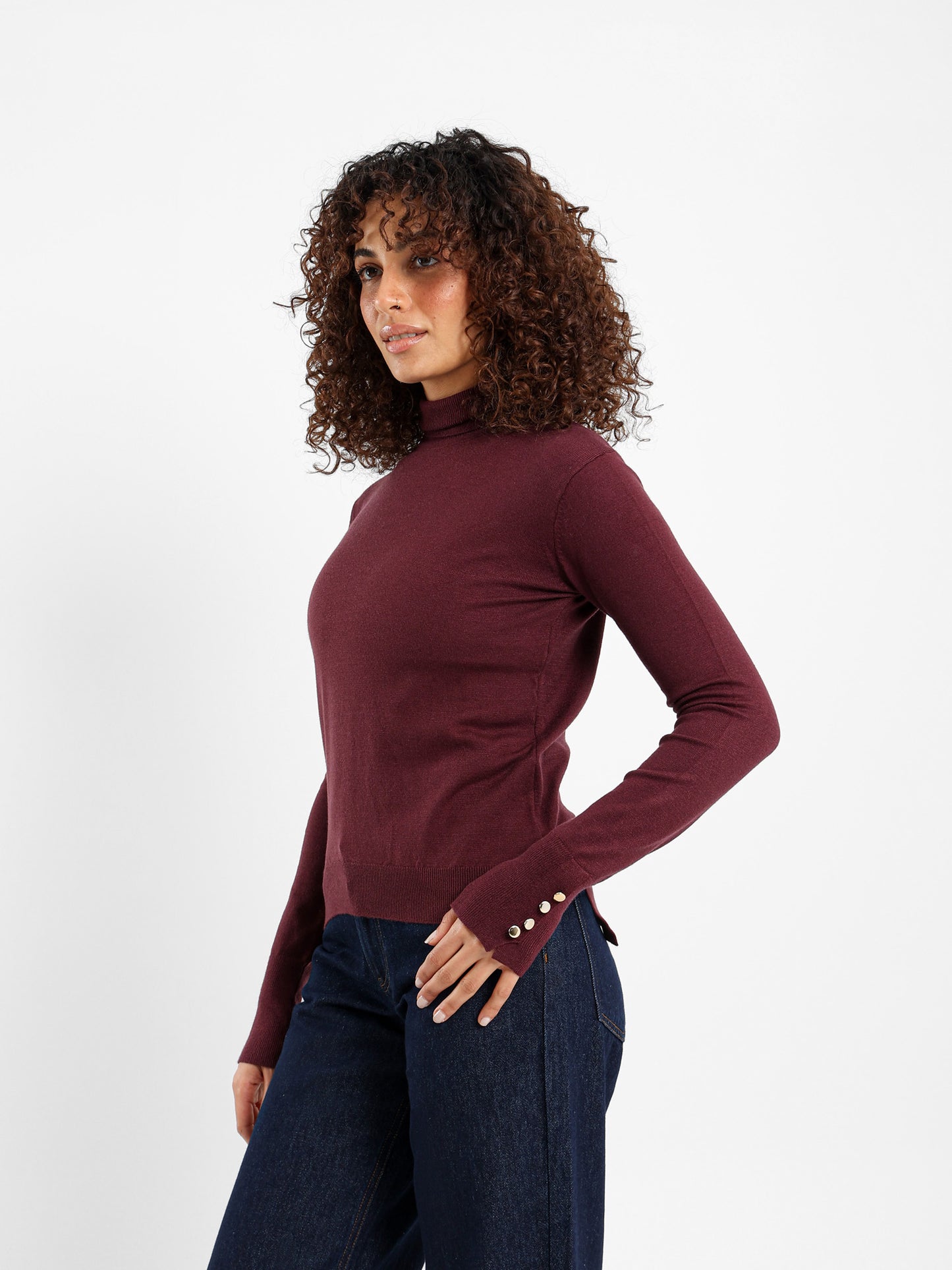 Fitted Turtleneck with Gold Buttons