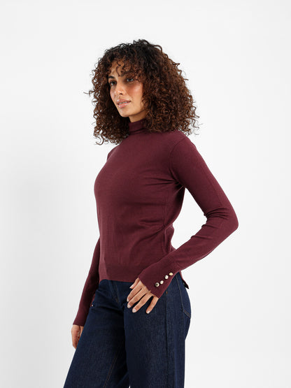 Fitted Turtleneck with Gold Buttons