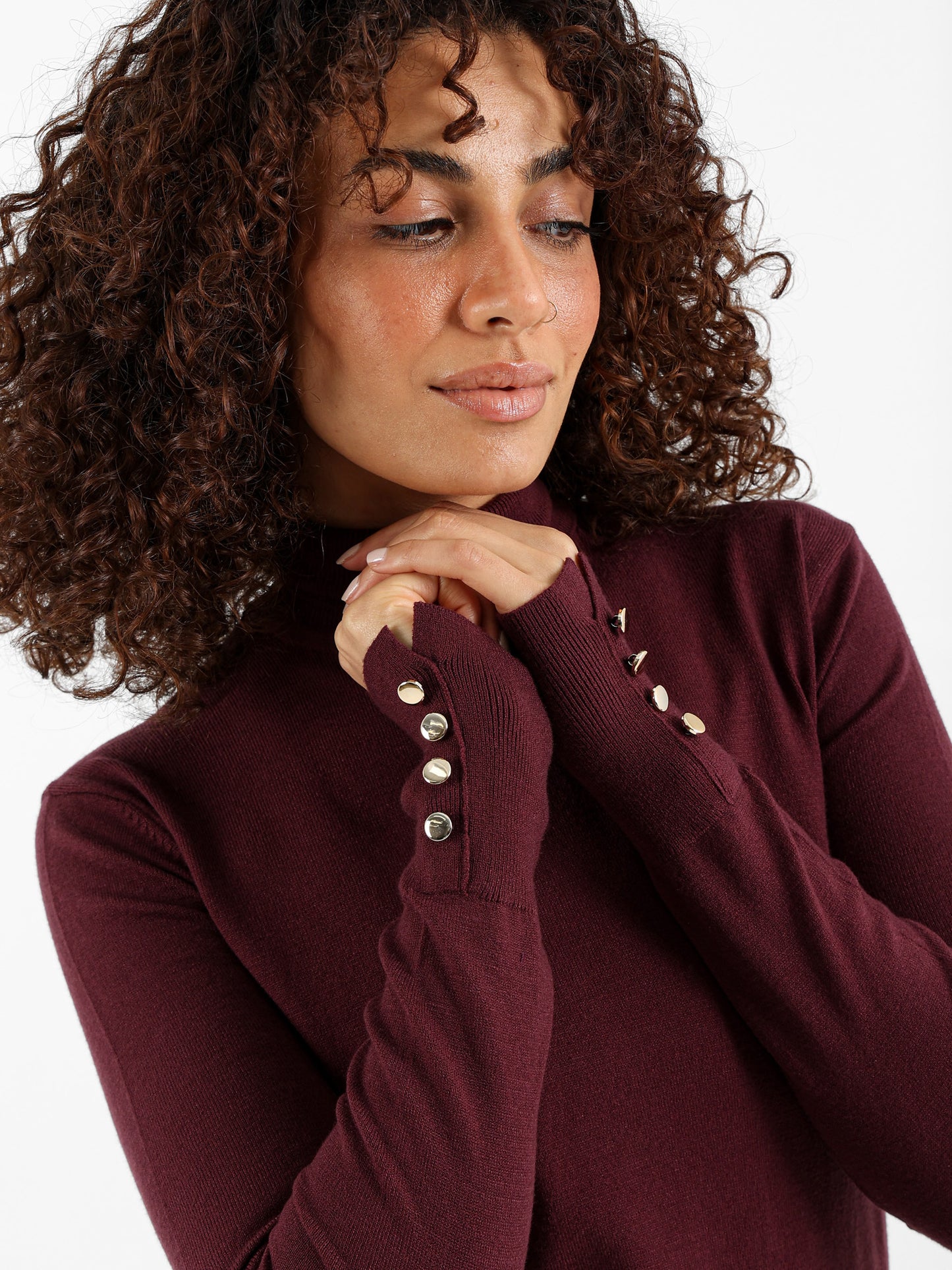 Fitted Turtleneck with Gold Buttons