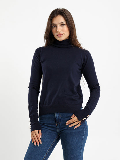 Fitted Turtleneck with Gold Buttons