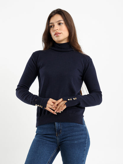 Fitted Turtleneck with Gold Buttons