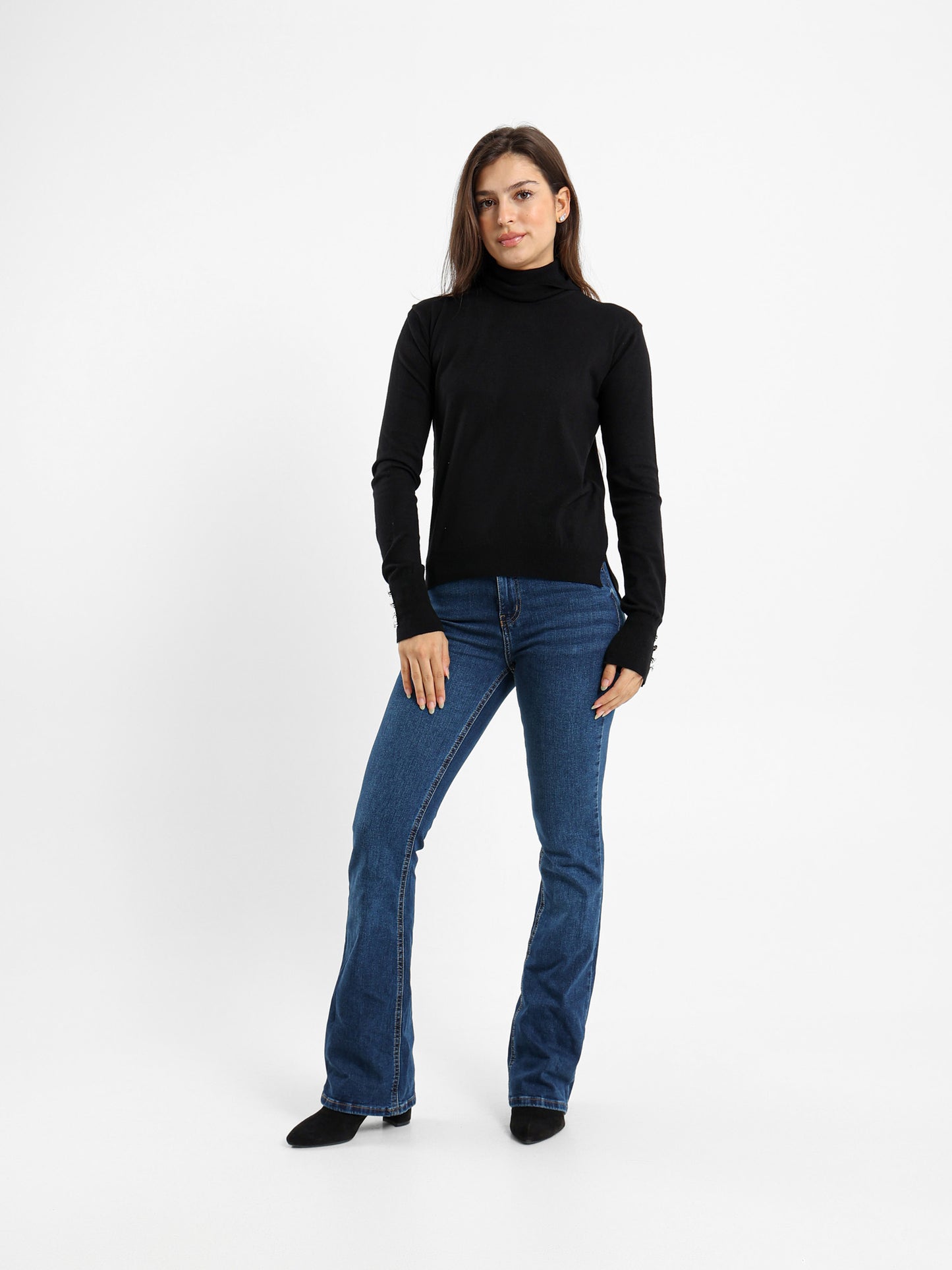 Fitted Turtleneck with Gold Buttons