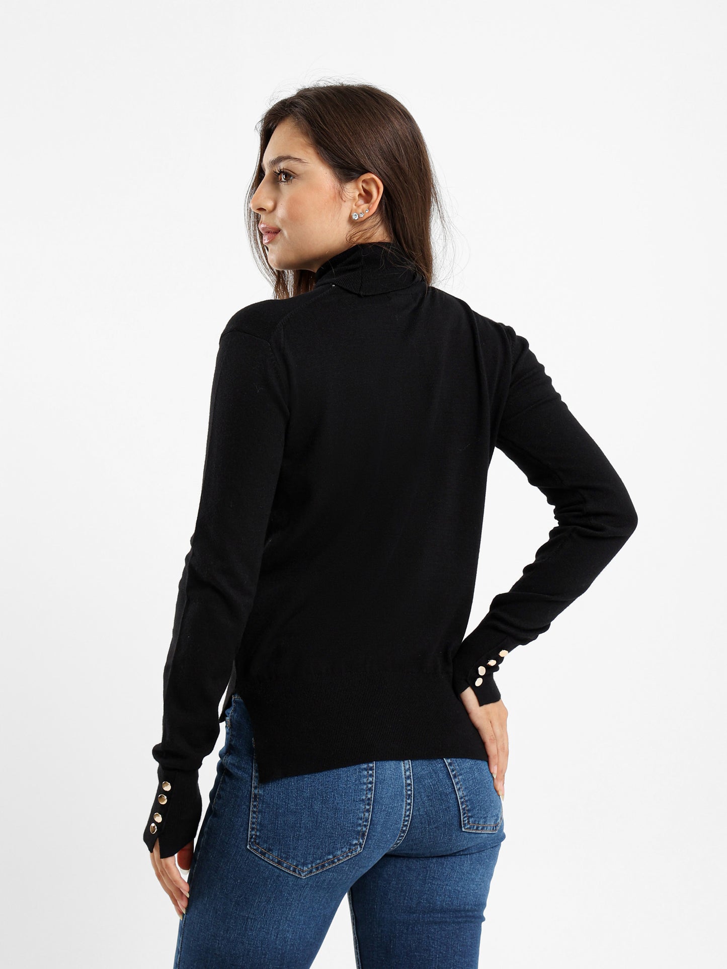 Fitted Turtleneck with Gold Buttons