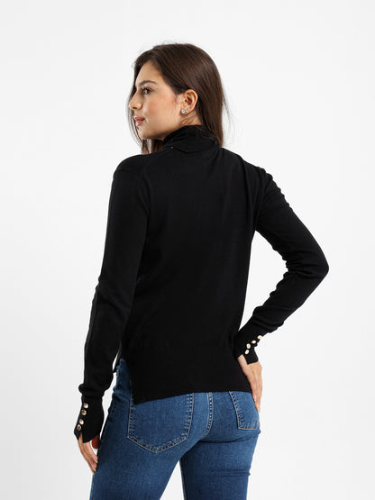 Fitted Turtleneck with Gold Buttons