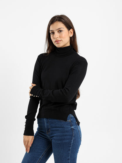 Fitted Turtleneck with Gold Buttons
