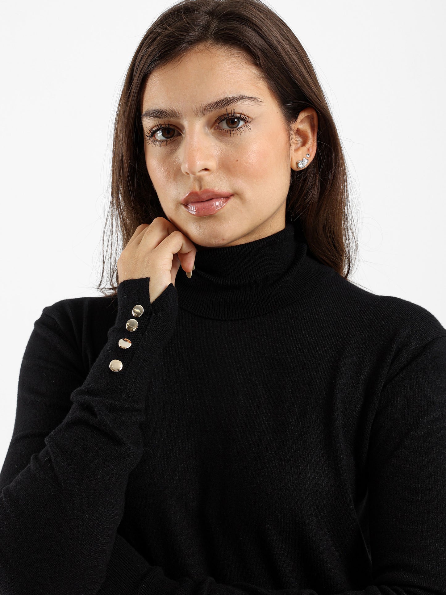 Fitted Turtleneck with Gold Buttons
