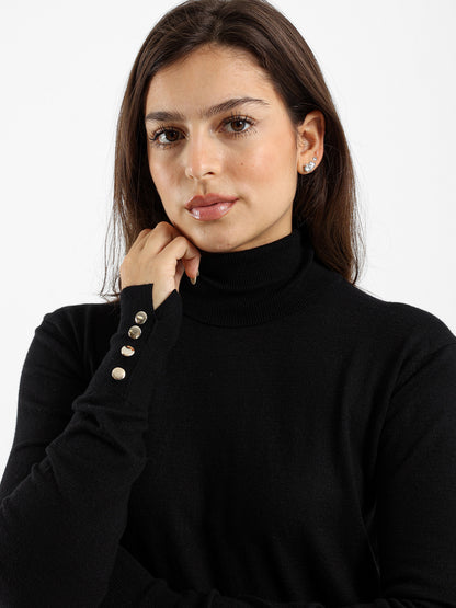 Fitted Turtleneck with Gold Buttons