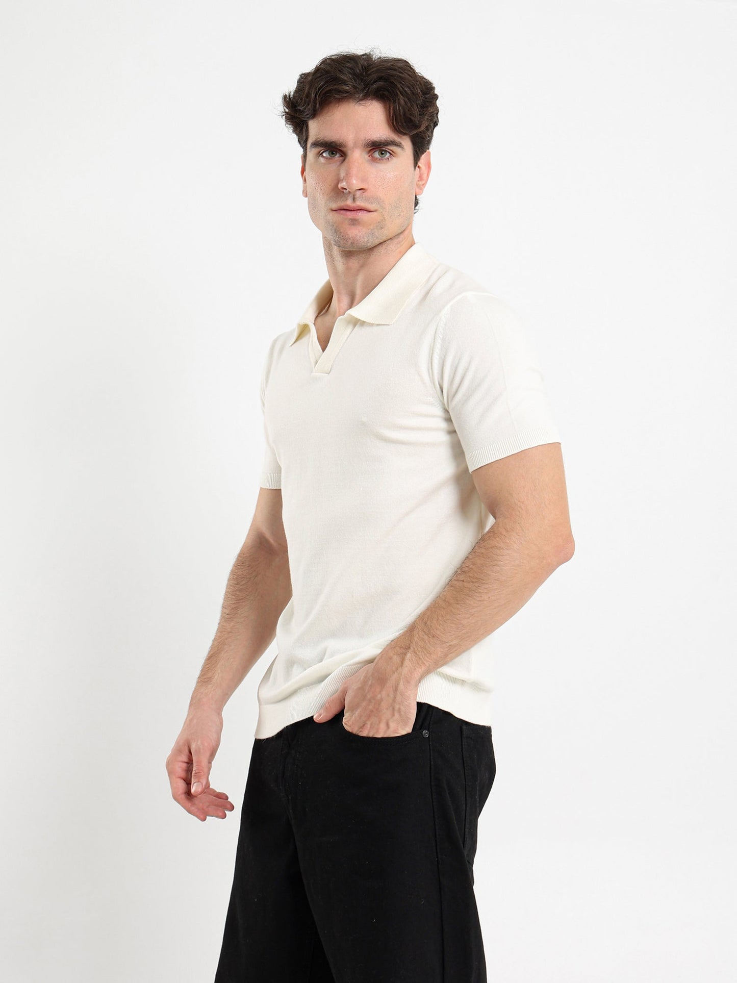 V-Placket Short Sleeve Polo Shirt