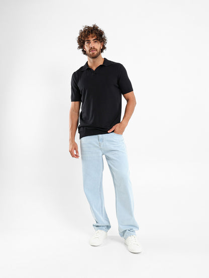 V-Placket Short Sleeve Polo Shirt