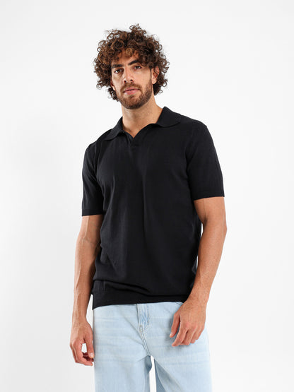 V-Placket Short Sleeve Polo Shirt
