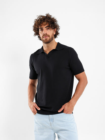 V-Placket Short Sleeve Polo Shirt