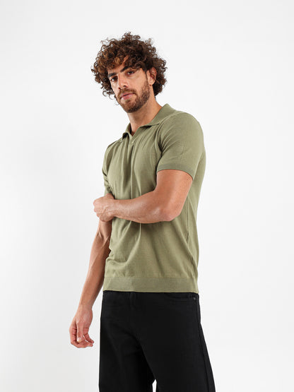 V-Placket Short Sleeve Polo Shirt