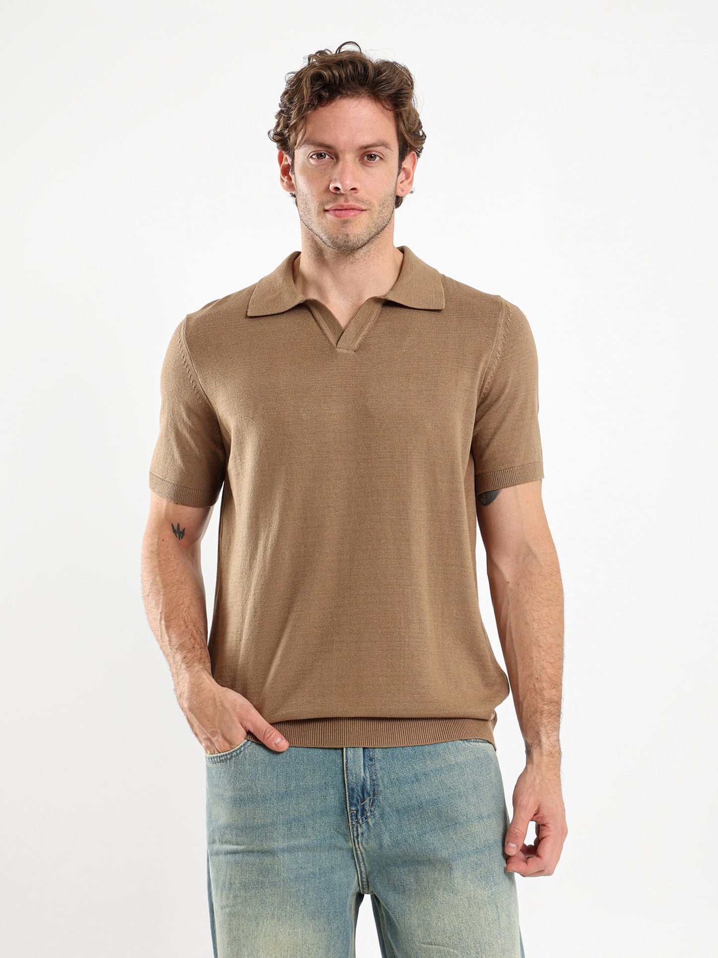 V-Placket Short Sleeve Polo Shirt