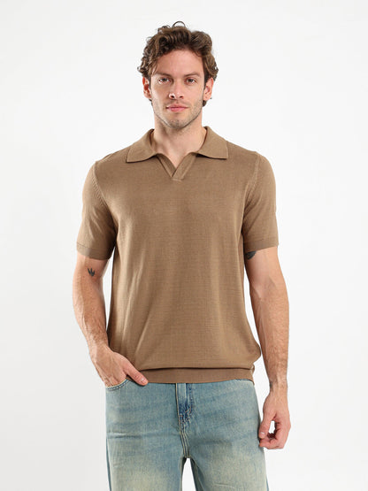V-Placket Short Sleeve Polo Shirt