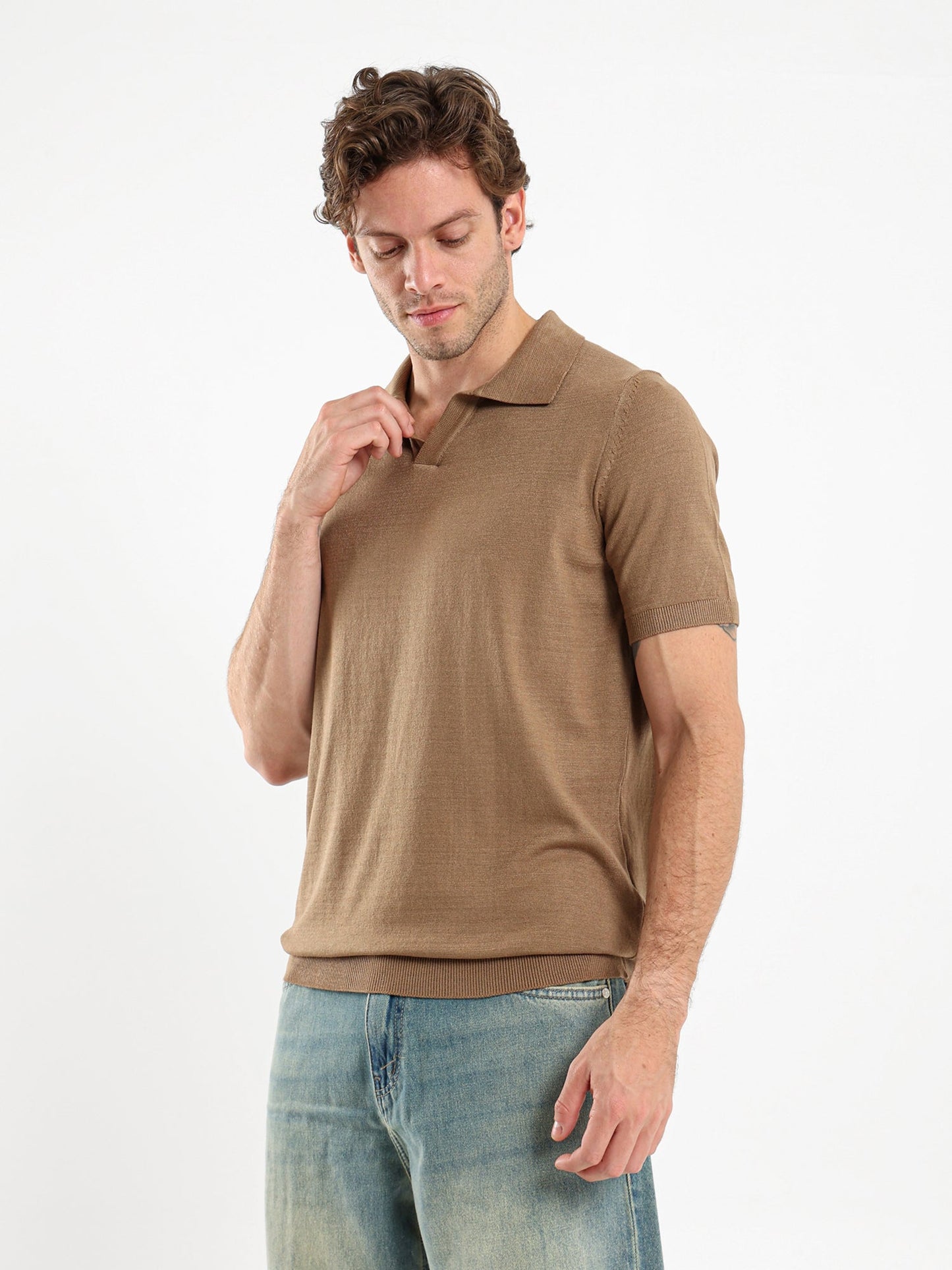 V-Placket Short Sleeve Polo Shirt