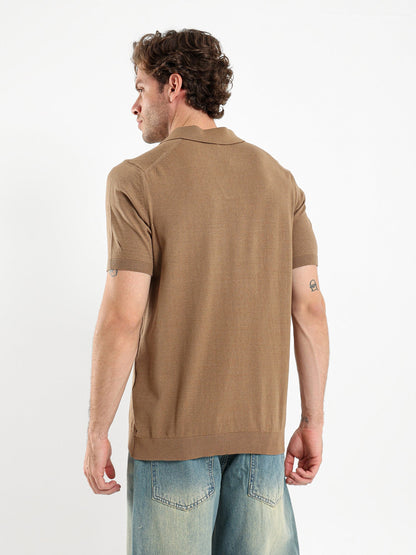 V-Placket Short Sleeve Polo Shirt