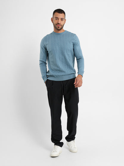 Thin Cable Knit R-Neck