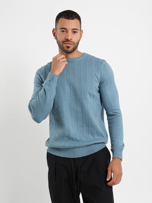 Thin Cable Knit R-Neck