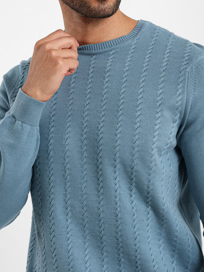 Thin Cable Knit R-Neck