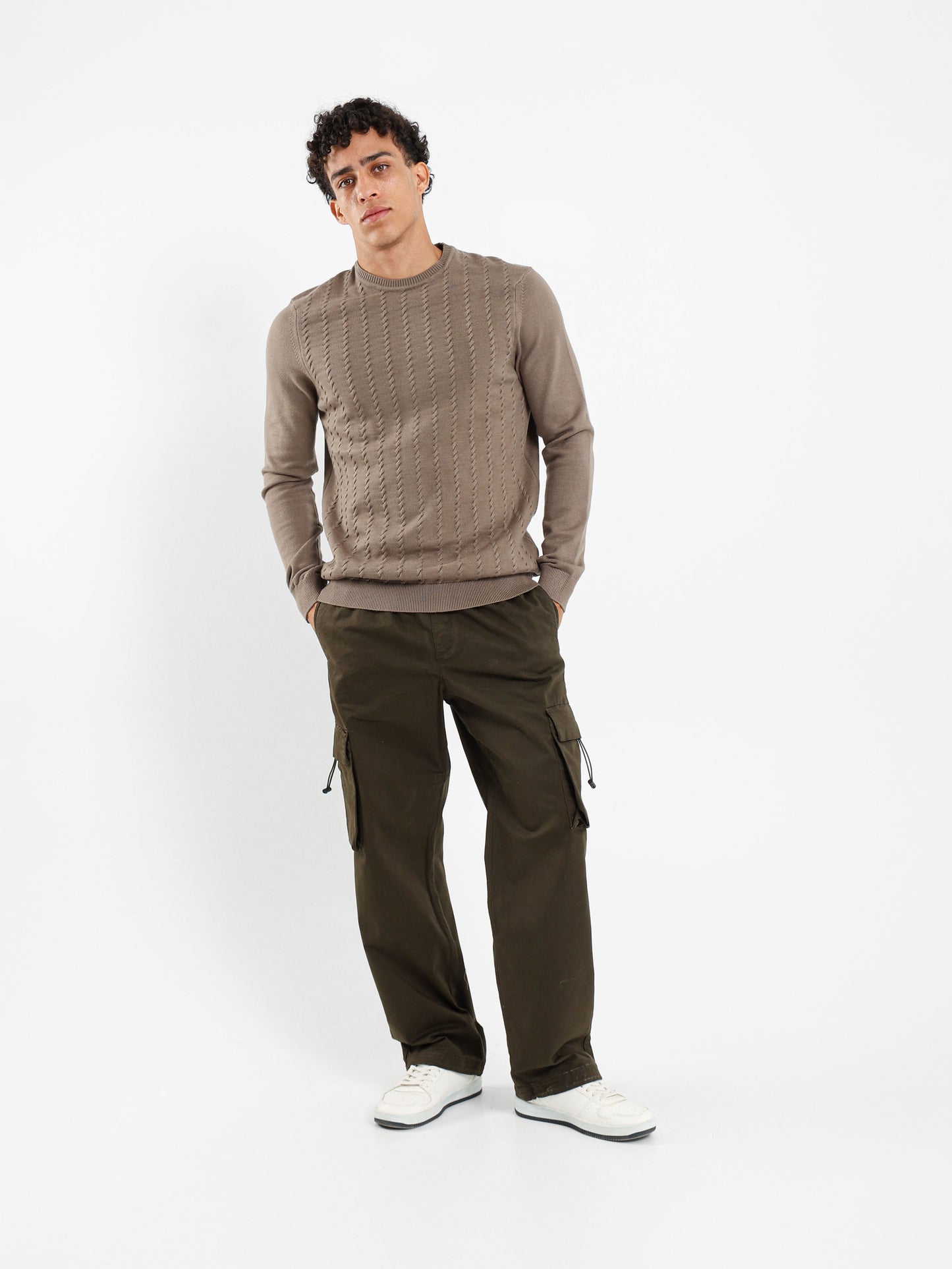 Thin Cable Knit Pullover Crew Neck