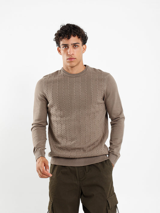 Thin Cable Knit Pullover Crew Neck