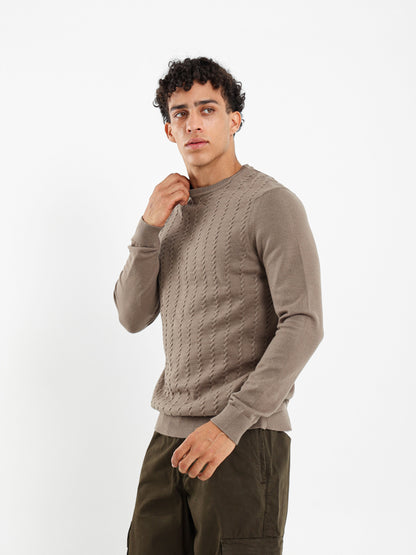 Thin Cable Knit Pullover Crew Neck