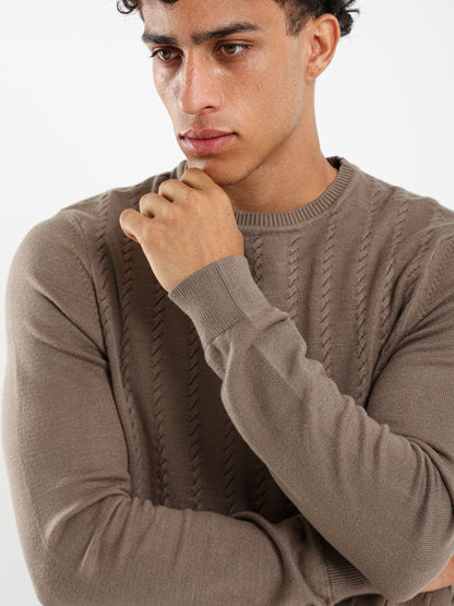 Thin Cable Knit Pullover Crew Neck