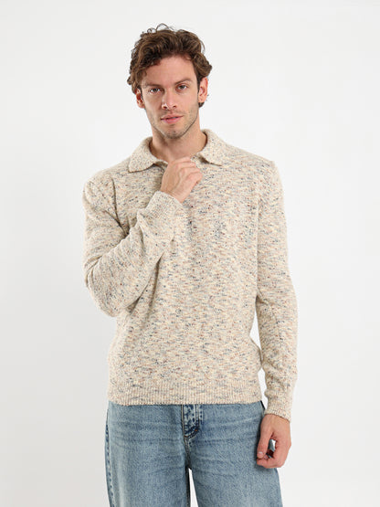 Oversized Textured Long Sleeve Polo