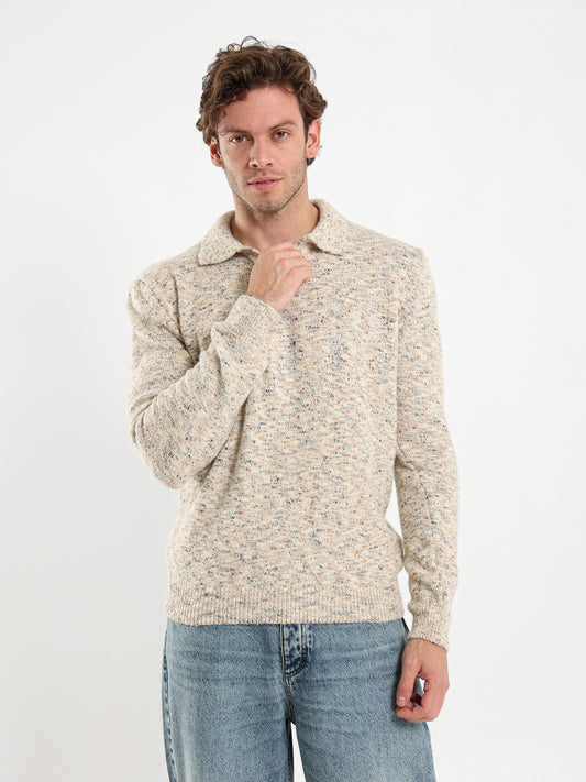 Oversized Textured Long Sleeve Polo