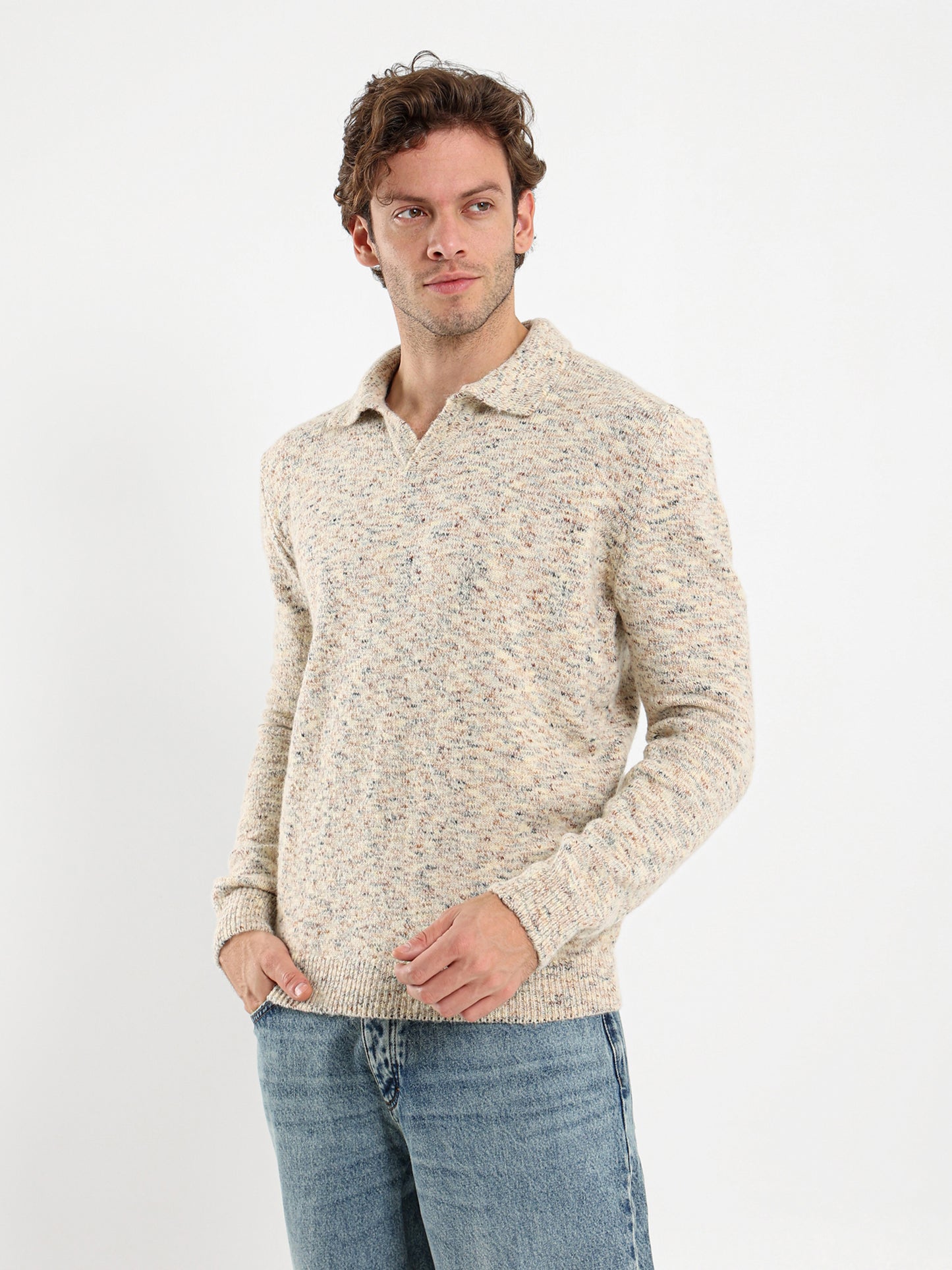 Oversized Textured Long Sleeve Polo
