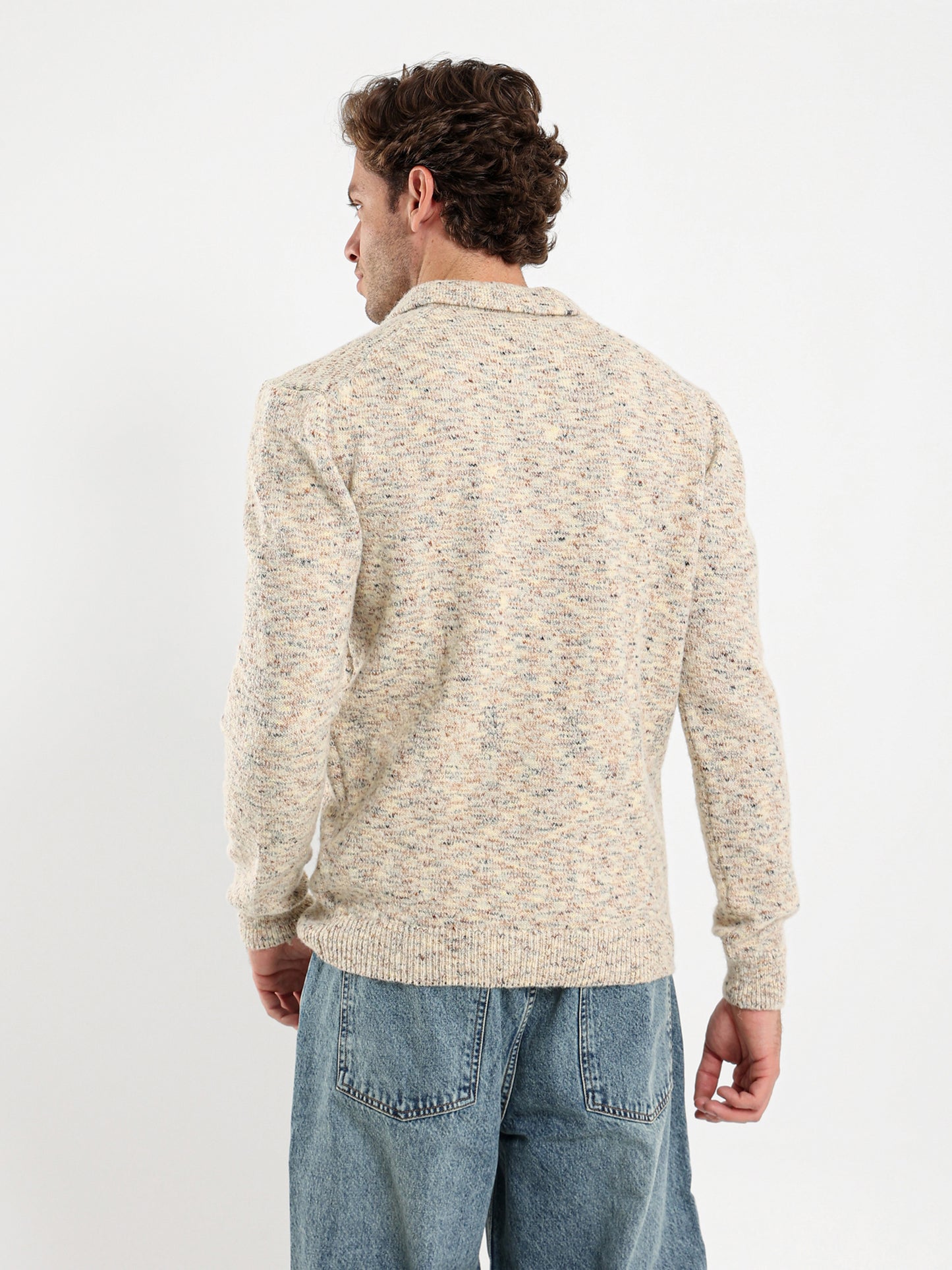 Oversized Textured Long Sleeve Polo