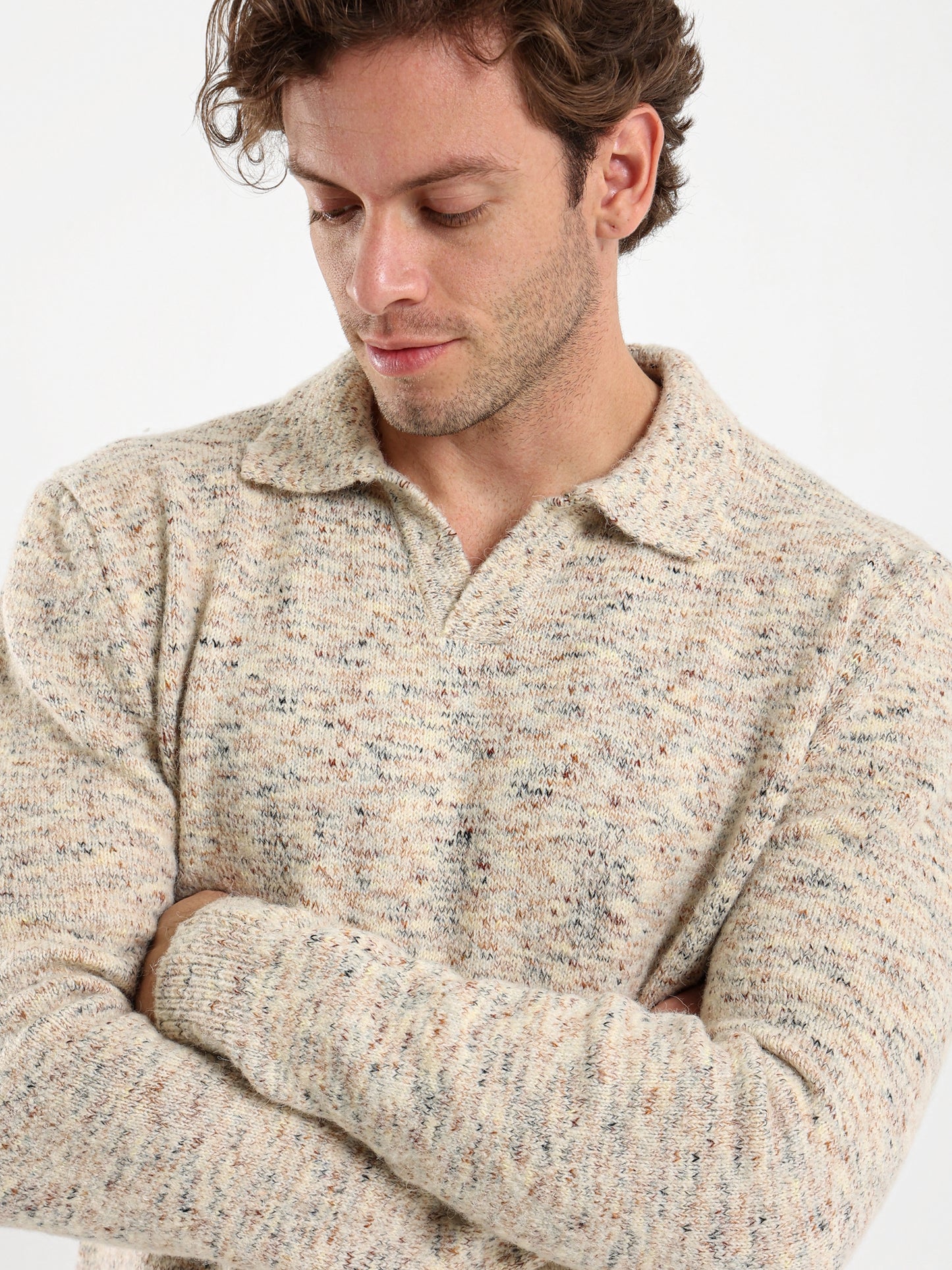 Oversized Textured Long Sleeve Polo