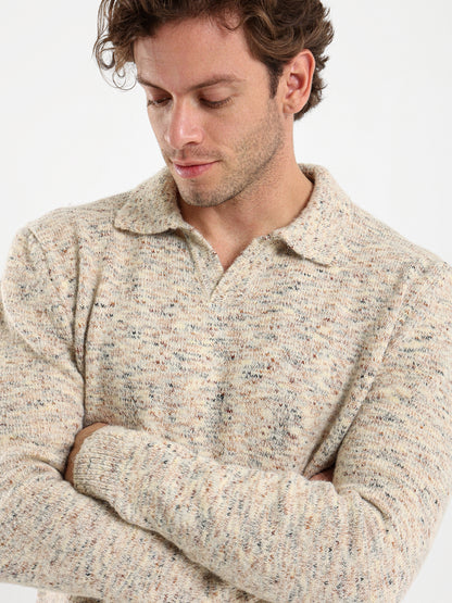 Oversized Textured Long Sleeve Polo