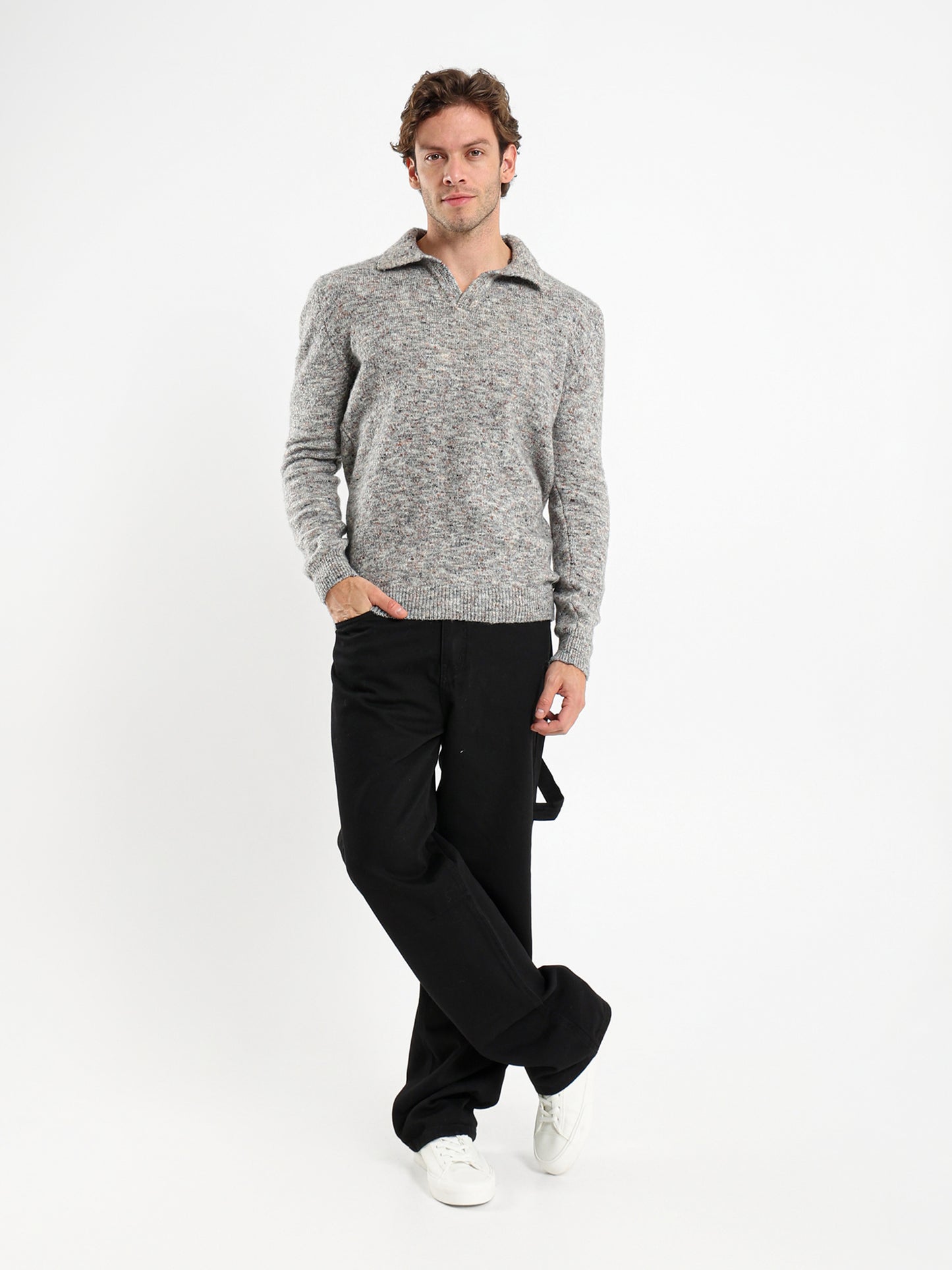 Oversized Textured Long Sleeve Polo