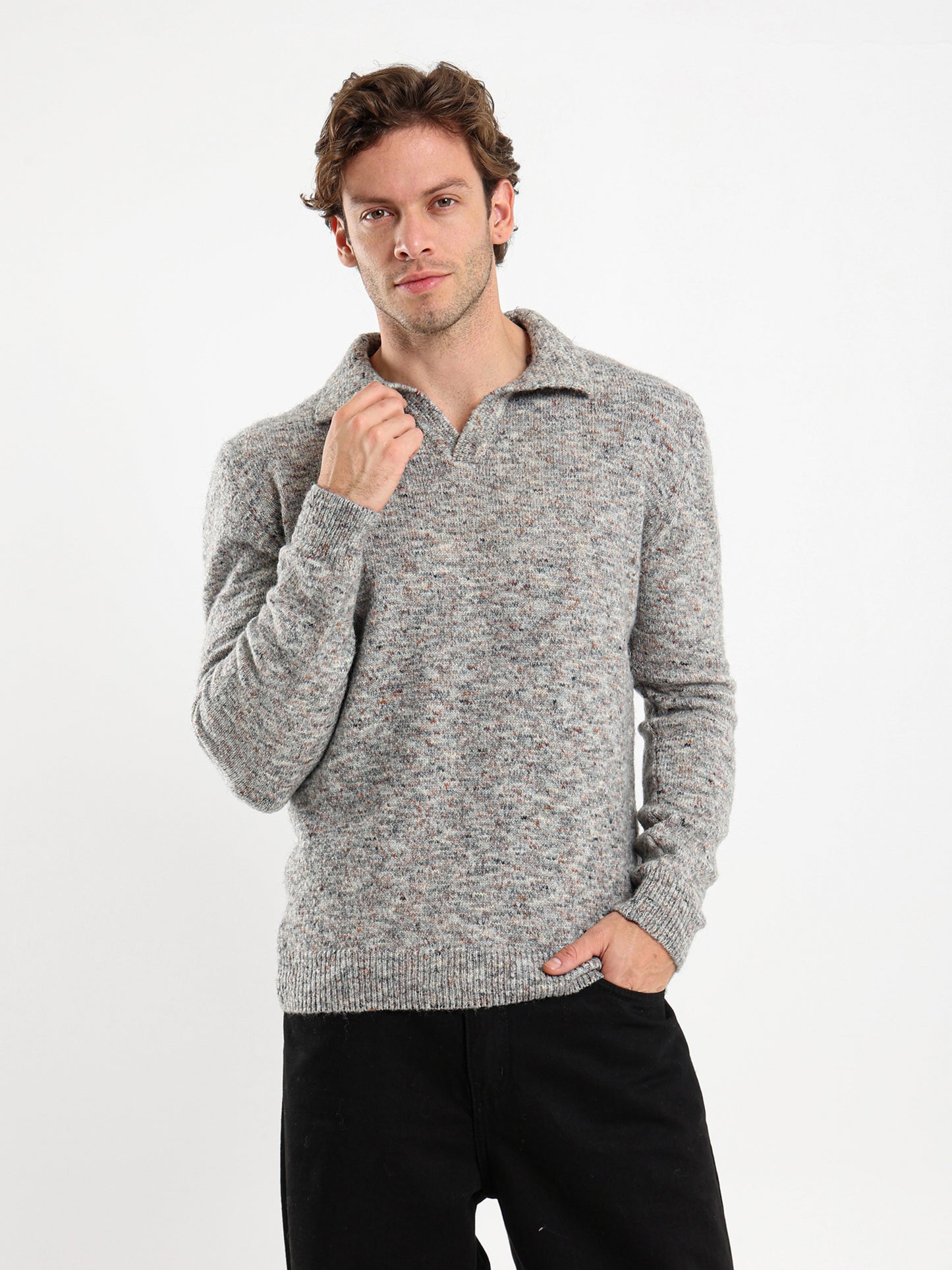 Oversized Textured Long Sleeve Polo