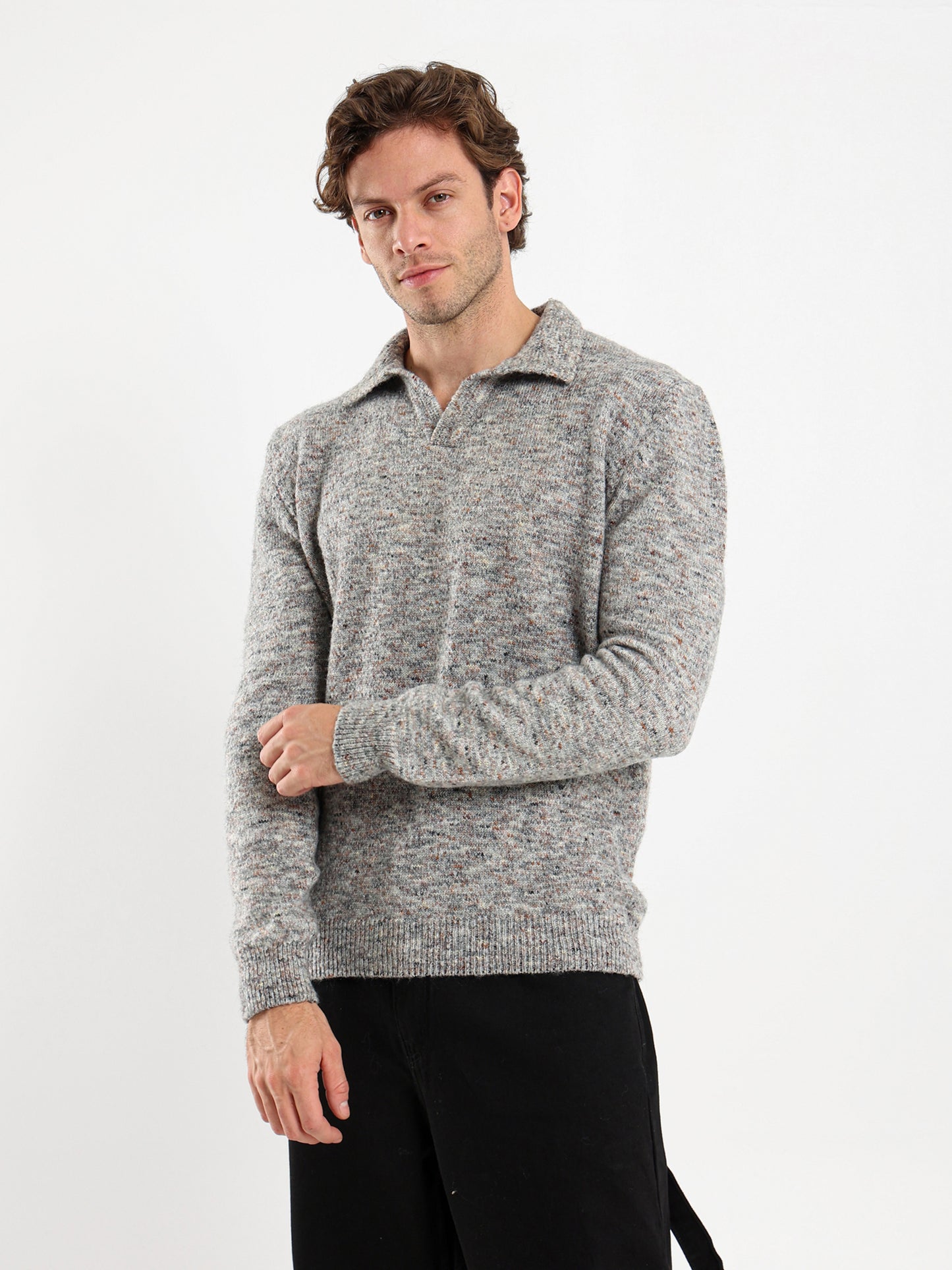 Oversized Textured Long Sleeve Polo