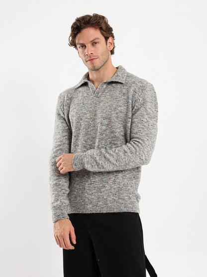 Oversized Textured Long Sleeve Polo