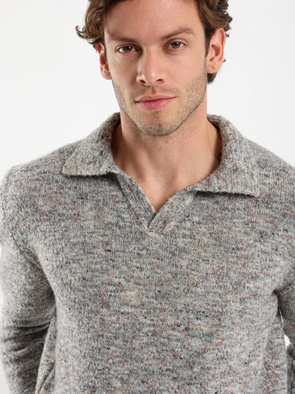 Oversized Textured Long Sleeve Polo