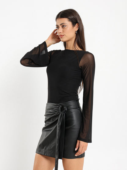 Mesh Backless Long Sleeve Top