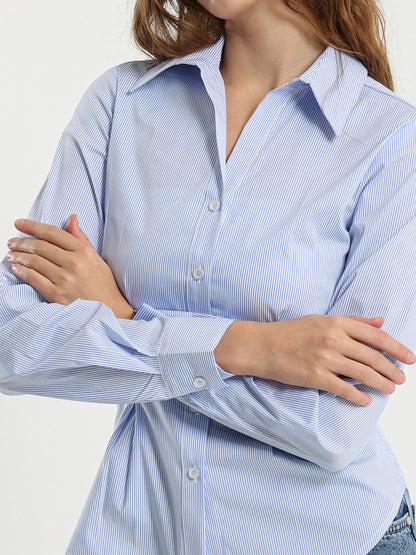 Pinstripe Fitted Shirt with Wide Collar