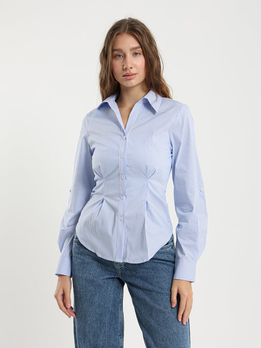 Pinstripe Fitted Shirt with Wide Collar