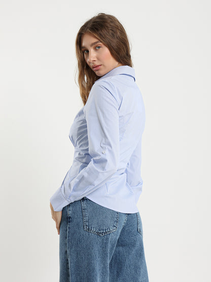 Pinstripe Fitted Shirt with Wide Collar